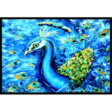Carolines Treasures Peacock Straight Up In Blue Indoor Or Outdoor Mat 18 x 27 In. MW1166MAT